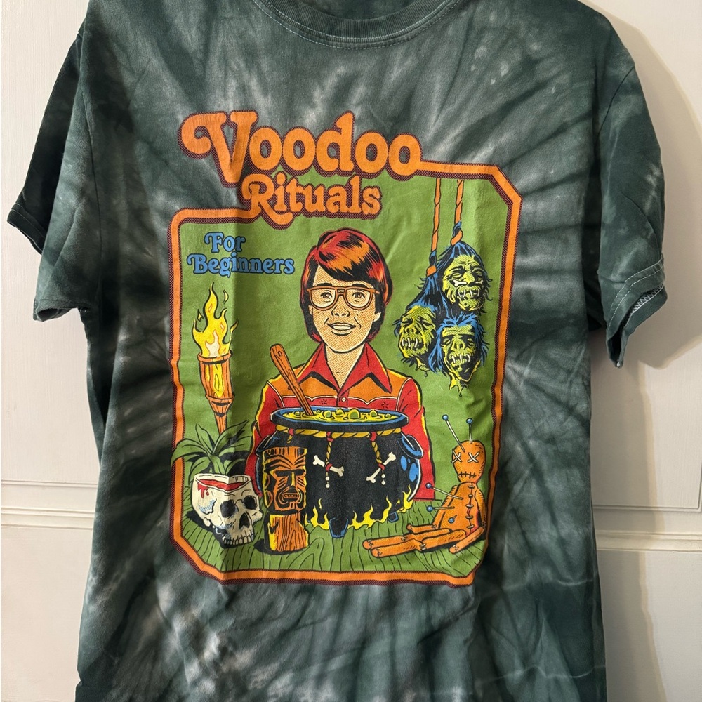 Voodoo Pinball Graphic tie-dye Tee Green Short Sleeve